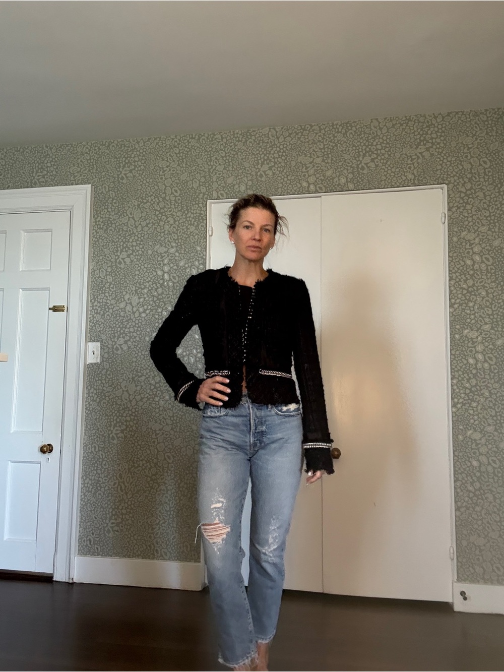 Alexander Wang Black Tweed-Style Cropped Jacket